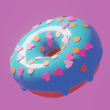 Model of a donut made in Blender with blue frosting and sprinkles